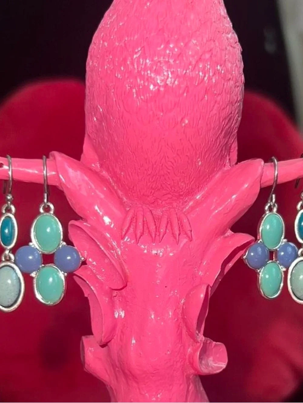 Y2K set of 2 Colorful Oval Cluster Drop Earrings - Pink/Teal/Blue